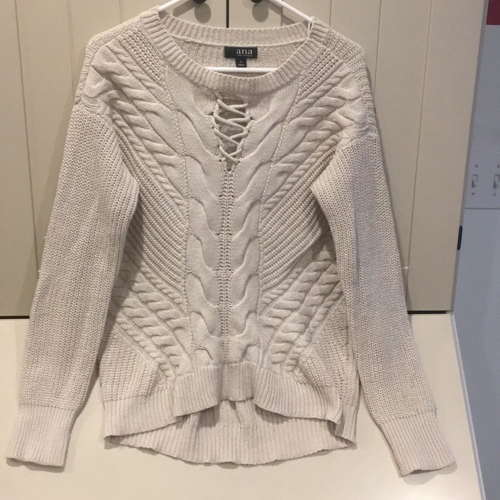 a.n.a. Cotton Sweater with lace up detailing